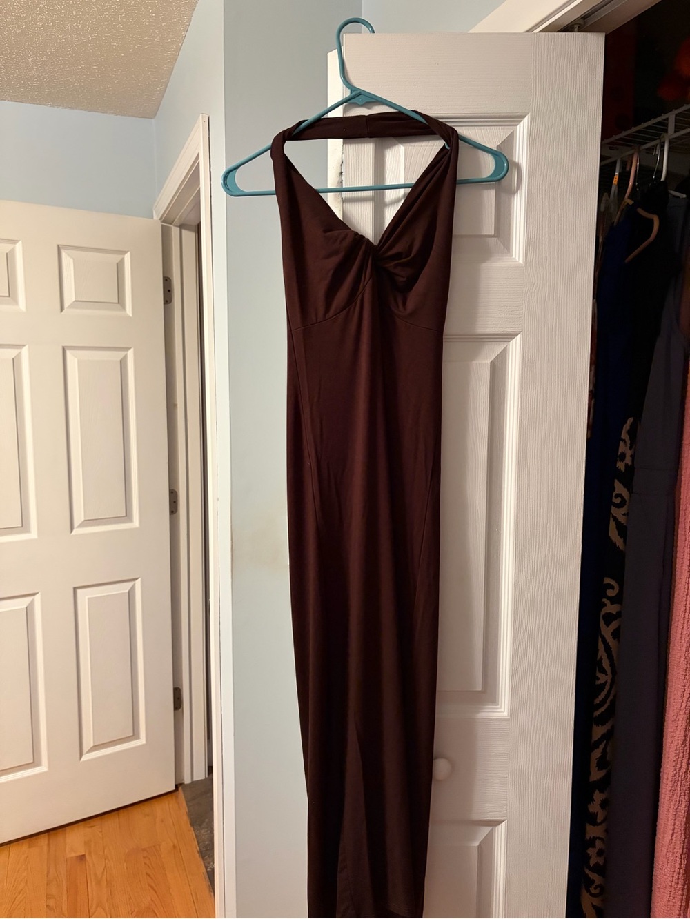 Classic Brown Halter Maxi Dress - Women's Evening Dress